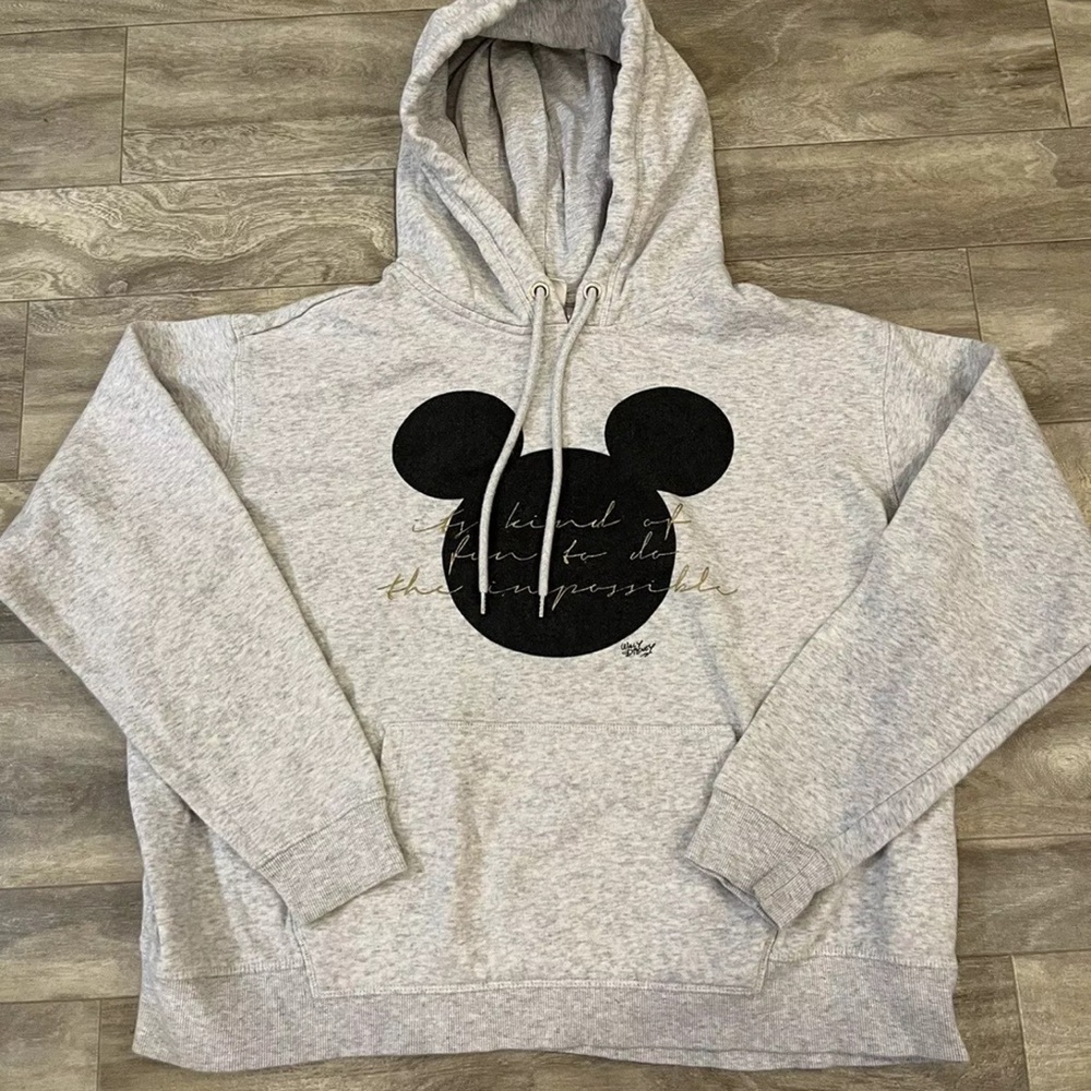 Disney Mickey Mouse Light Grey Pullover Jersey Hoodie H&M Ladies Size M Hooded